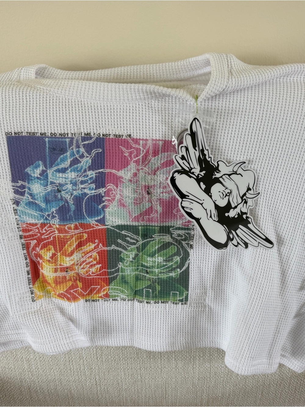 NWT Boys Lie "Don't Test Me" thermal waffle knit crop top with silver hardware - Picture 4 of 8